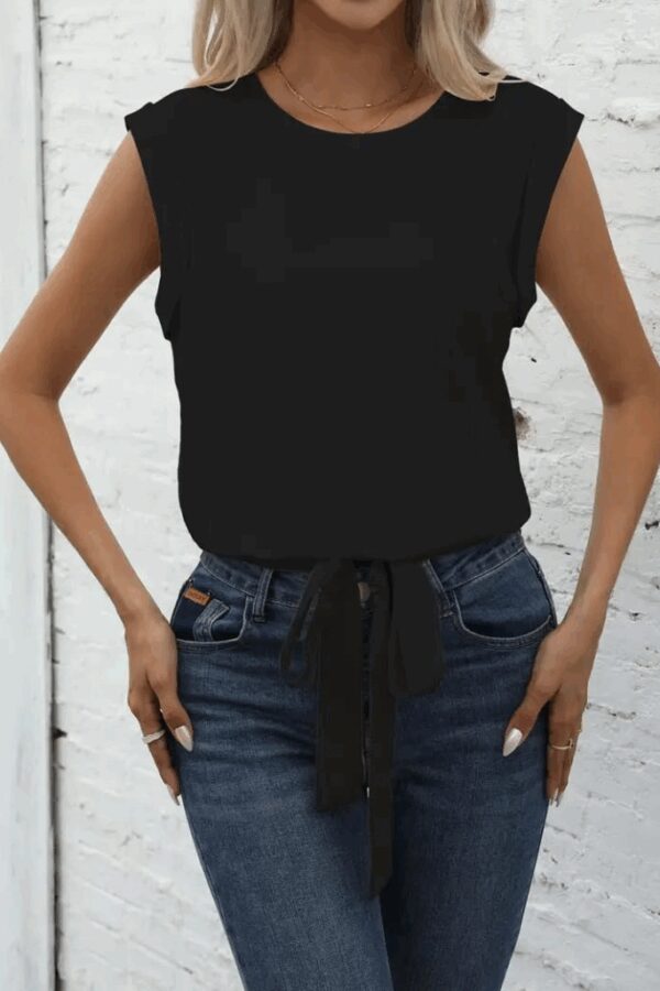 Kadın Kısa Kollu Etek Ucu Bağlama Detay Kolsuz Ithal Krep Bluz