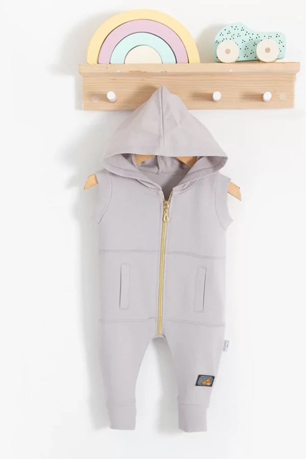 Cepli Kısa Kol Fermuarlı % 100 Pamuk Erkek Bebek Tulumu