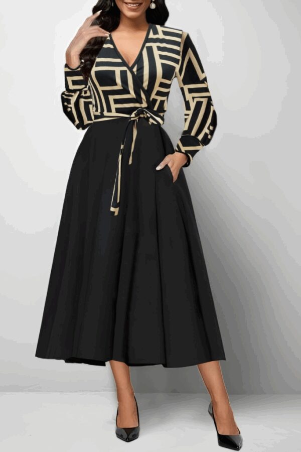 Kadın Uzun Kollu Kruvaze Yaka Dalgıç Krep Midi Boy Elbise