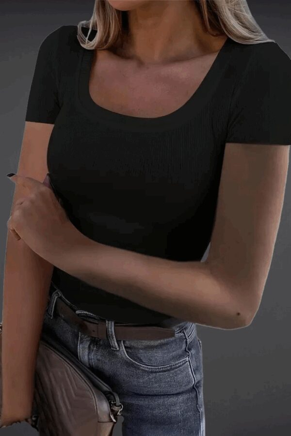 Kadın Kısa Kollu Kare Yaka Basic Kaşkorse Bluz