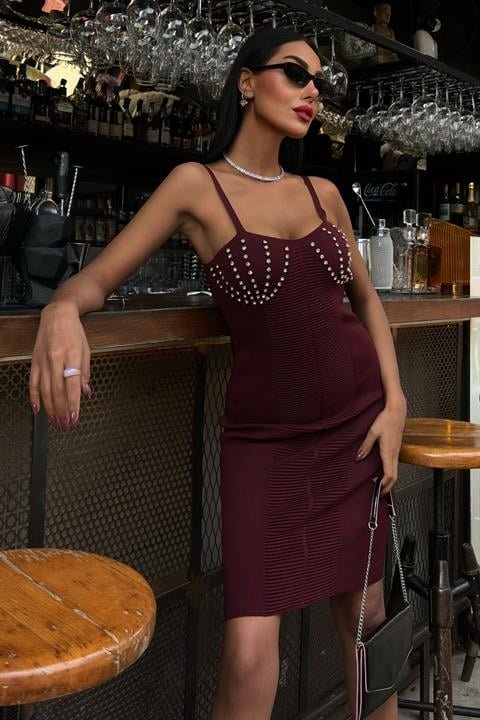 Belina Taş Detaylıı Mini Elbise 2804