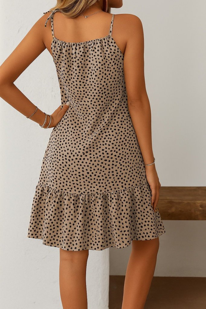 Kadın Boyundan Askılı Desenli Fırfırlı Süprem Elbise - Görsel 6