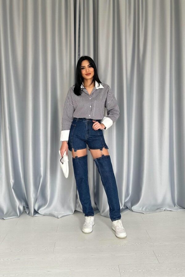 Mavi Askılı İki Parça Jeans Pantolon