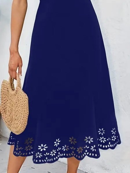 Kadın Kolsuz Etek Ucu Lazer Kesim çiçek Desenli Midi Boy Janjan Krep Elbise - Görsel 16