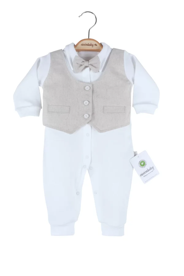 Keten Yelekli Tulum  Bej