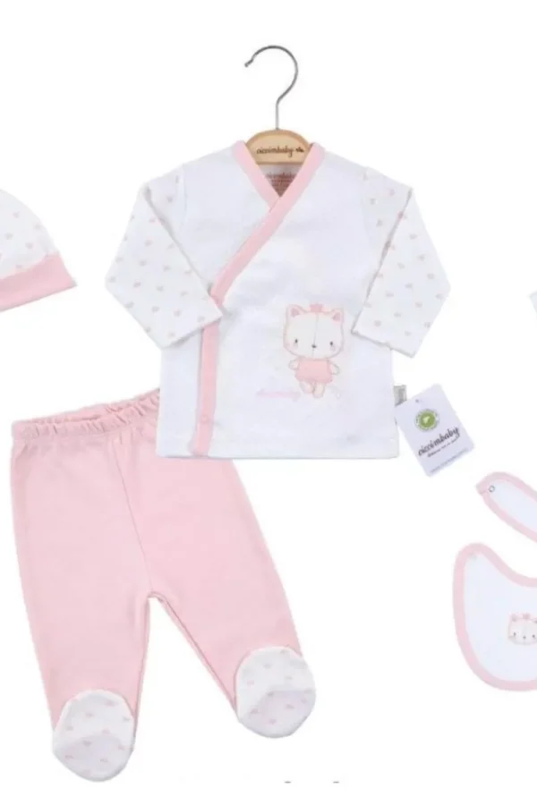 Taçlı Kedi 5li Zıbın Seti  Pembe