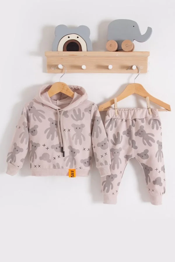 Cool Bear Kapüşonlu % 100 Pamuk Erkek Bebek Takımı