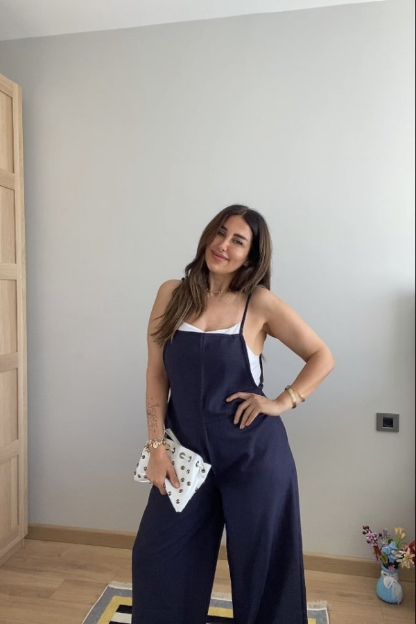 Kadın Askılı Yandan Fermuarlı Geniş Paçalı Valencia Tulum