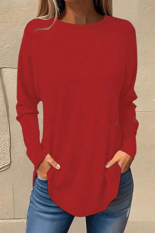 Kadın Uzun Kollu Yuvarlak Yaka Salaş Iki Iplik Bluz