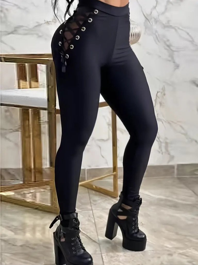 Kadın Yüksek Bel çapraz Bağcıklı Tül Detaylı Dalgıç Tayt - Görsel 7