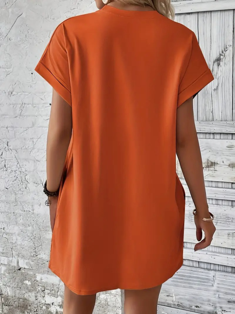 Kadın Kısa Kollu Bisiklet Yaka Cepli Kelebek Baskılı Viskon Elbise - Görsel 6