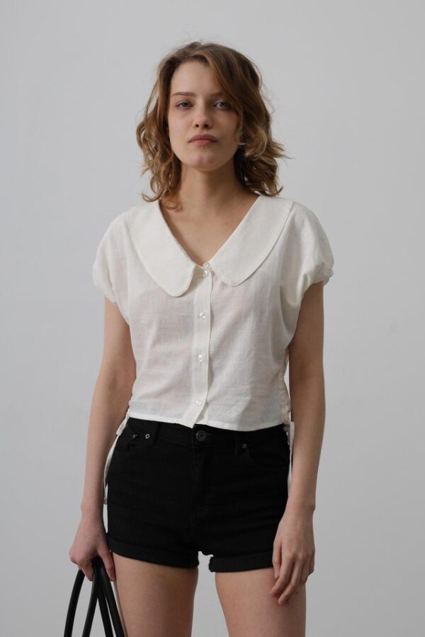 Bebe Yaka Yanları Bağlamalı Bluz - Taş