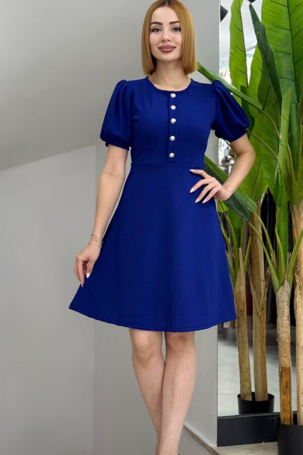 Kadın Kısa Kollu Bisiklet Yaka önden Düğmeli Ithal Krep Elbise