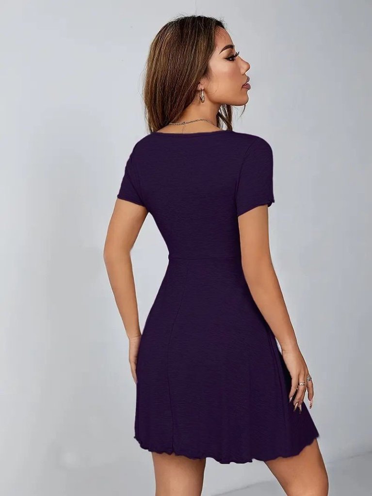 Kadın Kısa Kollu Derin Büzgülü V Yakalı Viskon Elbise - Görsel 14