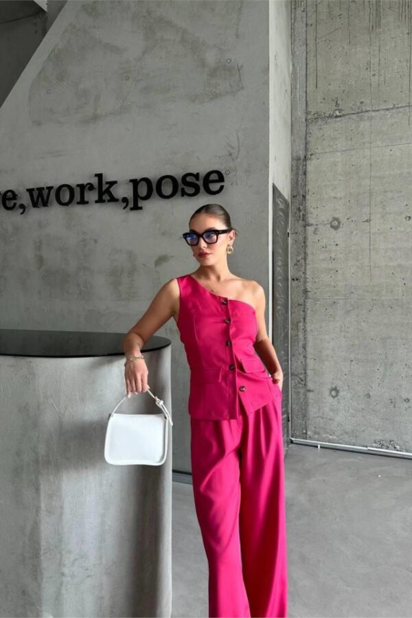 TEK KOL YELEK - PANTOLON TAKIM ATLAS - Fuşya