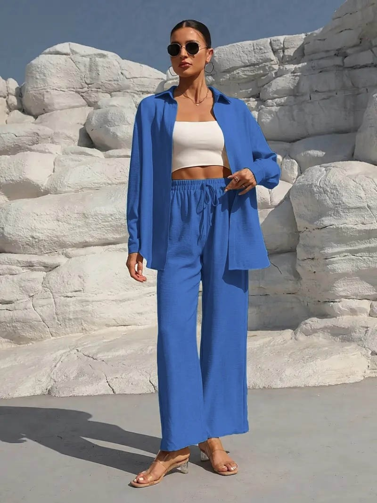 Kadın Uzun Kollu önü Açık Dokuma Ceket Ve Pantolon Ikili Takım - Görsel 7