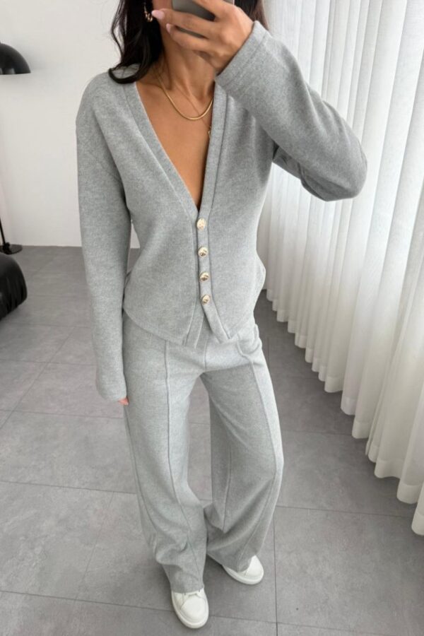 Selanik Kumaş Ön Düğmeli Ceket Çımalı PantolunTakım