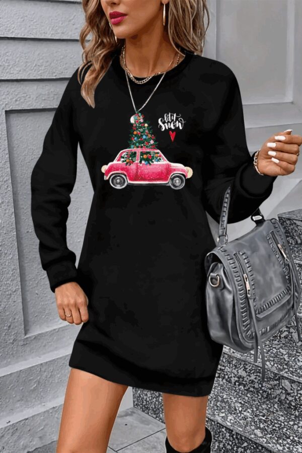 Kadın Uzun Kollu Bisiklet Yaka Desenli Viskon Iki Iplik Elbise