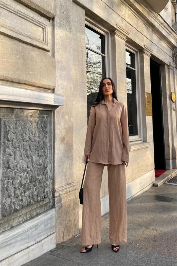 KENDİNDEN DESENLİ KRINKILL GÖMLEK - PANTOLON TK - Mavi