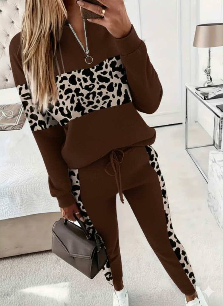 Kadın Uzun Kollu Fermuarlı Karışık Desenli Viskon Iki Iplik Bluz Ve Pantolon Ikili Takım - Görsel 6