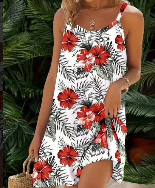 Kadın Ip Askılı çiçek Desenli Süprem Elbise - Görsel 5