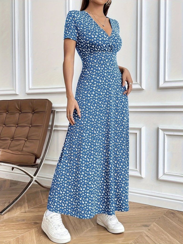 Kadın Kısa Kollu Kruvaze Yakalı çiçek Desenli Süprem Elbise - Görsel 2