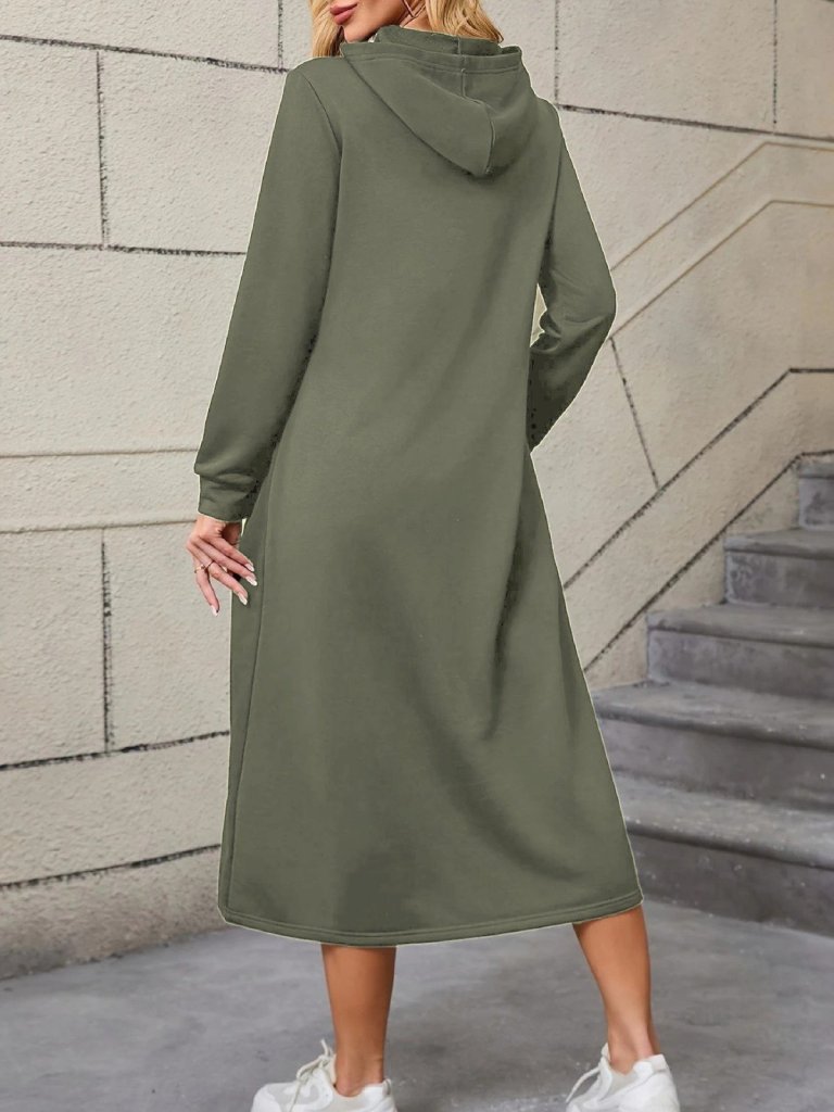 Kadın Uzun Kollu Kapşonlu Cep Detaylı Viskon Iki Iplik Maxi Elbise - Görsel 4