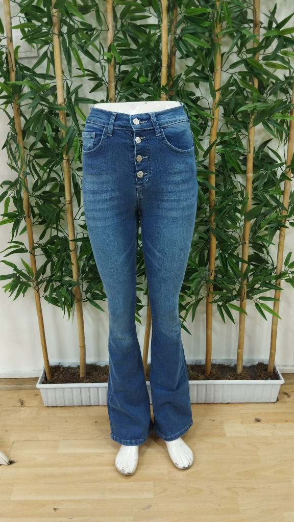 Kadın Yüksek Bel önden Düğmeli Cep Detay Ispanyol Paça Denim Pantolon - Görsel 7