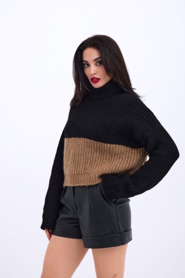 3904 TRİKO BALIKÇI ÇİZGİLİ KAZAK-SİYAH-VİZON