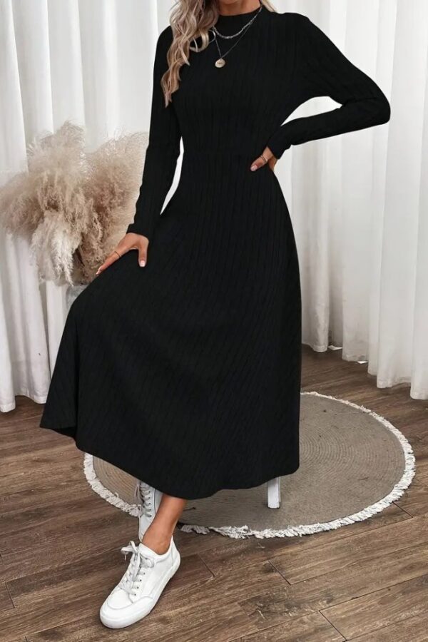 Kadın Uzun Kollu Yarı Balıkçı Yaka Midi şardonlu Kaşkorse Elbise