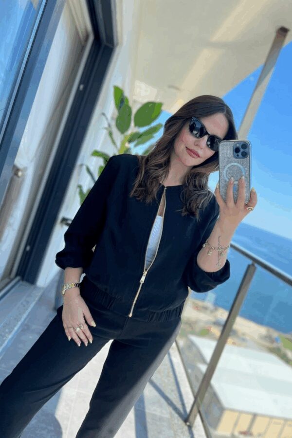 Kadın Uzun Kollu önden Fermuarlı Modal Ceket Ve Pantolon Ikili Takım