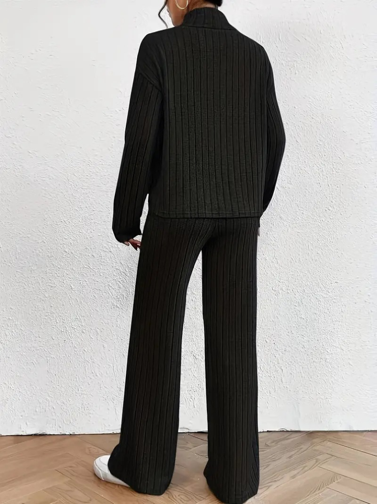 Kadın Uzun Kollu Balıkçı Yaka şardonlu Bluz Ve Pantolon Ikili Takım - Görsel 3