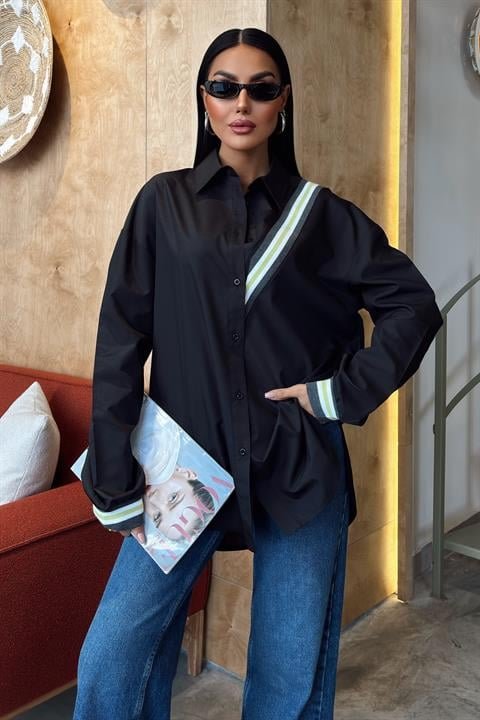 Bant Detaylı Oversize Poplin Gömlek 3436