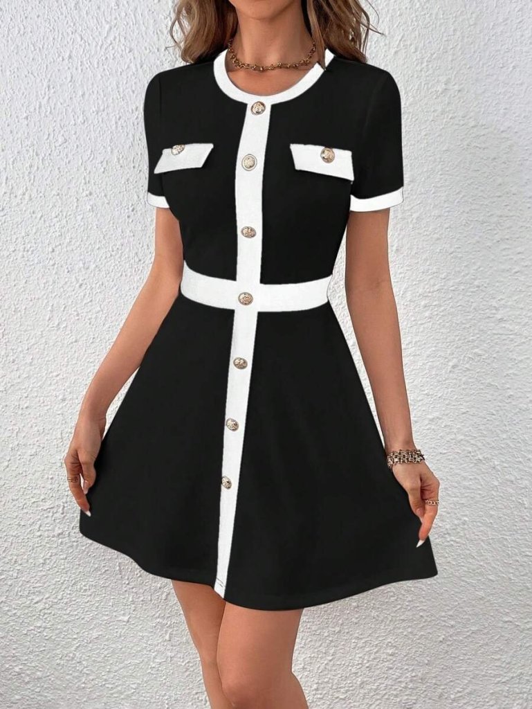 Kadın Kısa Kollu Bisiklet Yaka önden Düğmeli Modal Elbise - Görsel 3