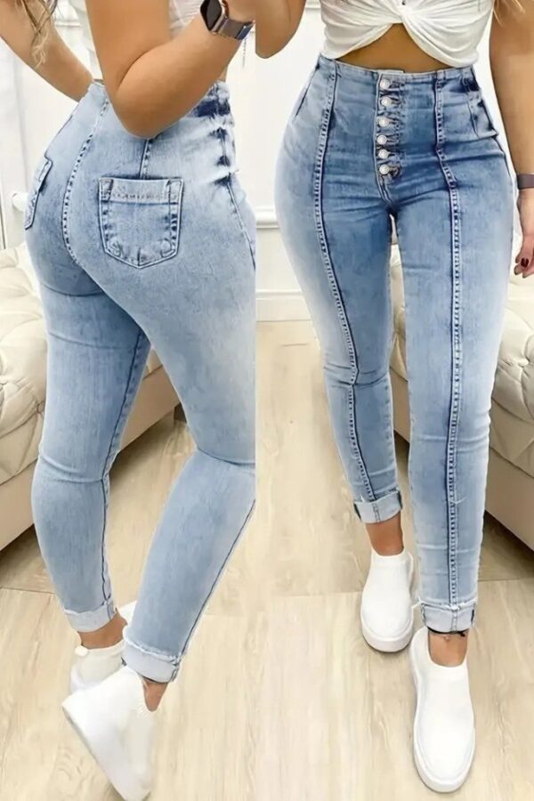 Kadın Yüksek Bel önden Düğmeli Jean Pantolon