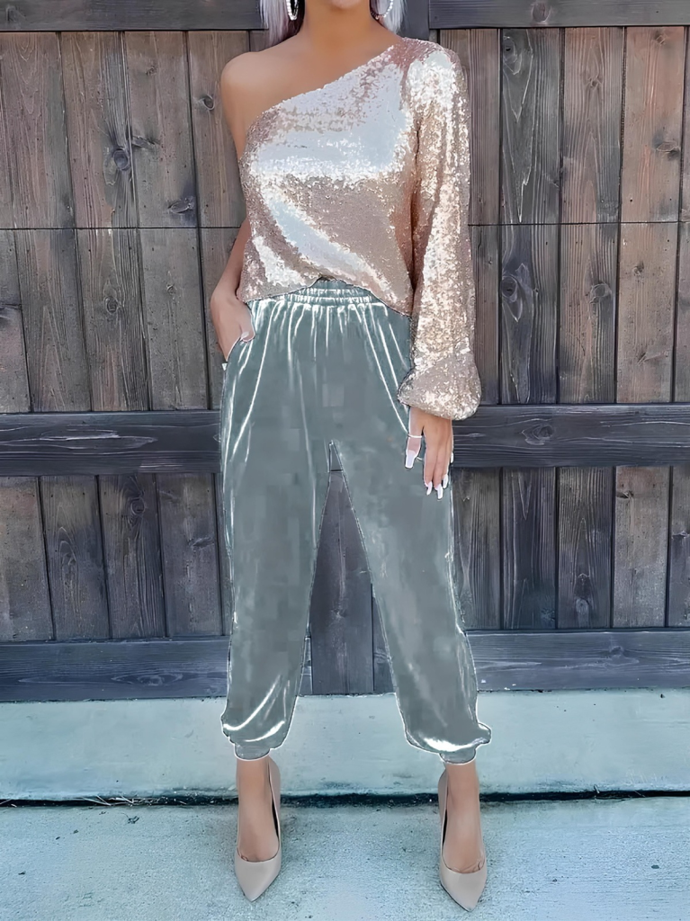 Kadın Beli Lastikli Yüksek Bel Cep Detay Kadife Pantolon - Görsel 2