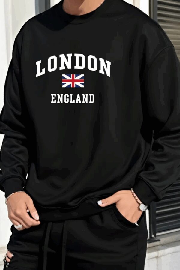 Erkek Uzun Kollu Bisiklet Yaka Yazı Baskılı Iki Iplik Sweat