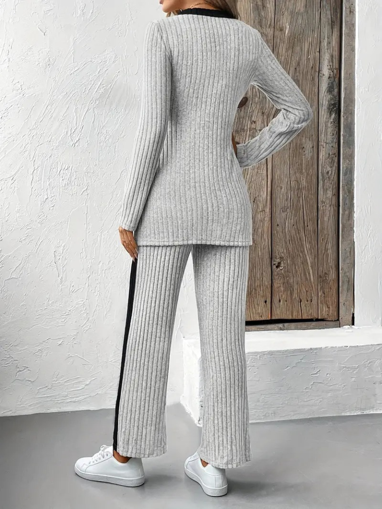 Kadın Uzun Kollu V Yakalı çapraz Detaylı şardonlu Kaşkorse Bluz Ve Pantolon Ikili Takım - Görsel 6