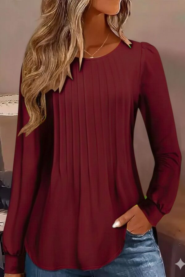 Kadın Uzun Kollu Yuvarlak Yaka Nervürlü Bluz
