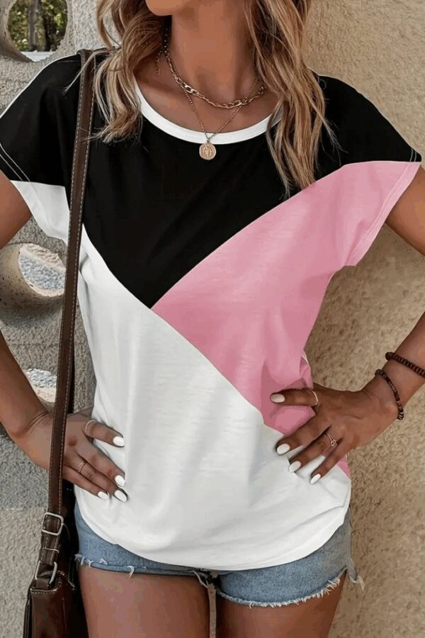 Kadın Bisiklet Yaka üç Renk Viskon T-shirt