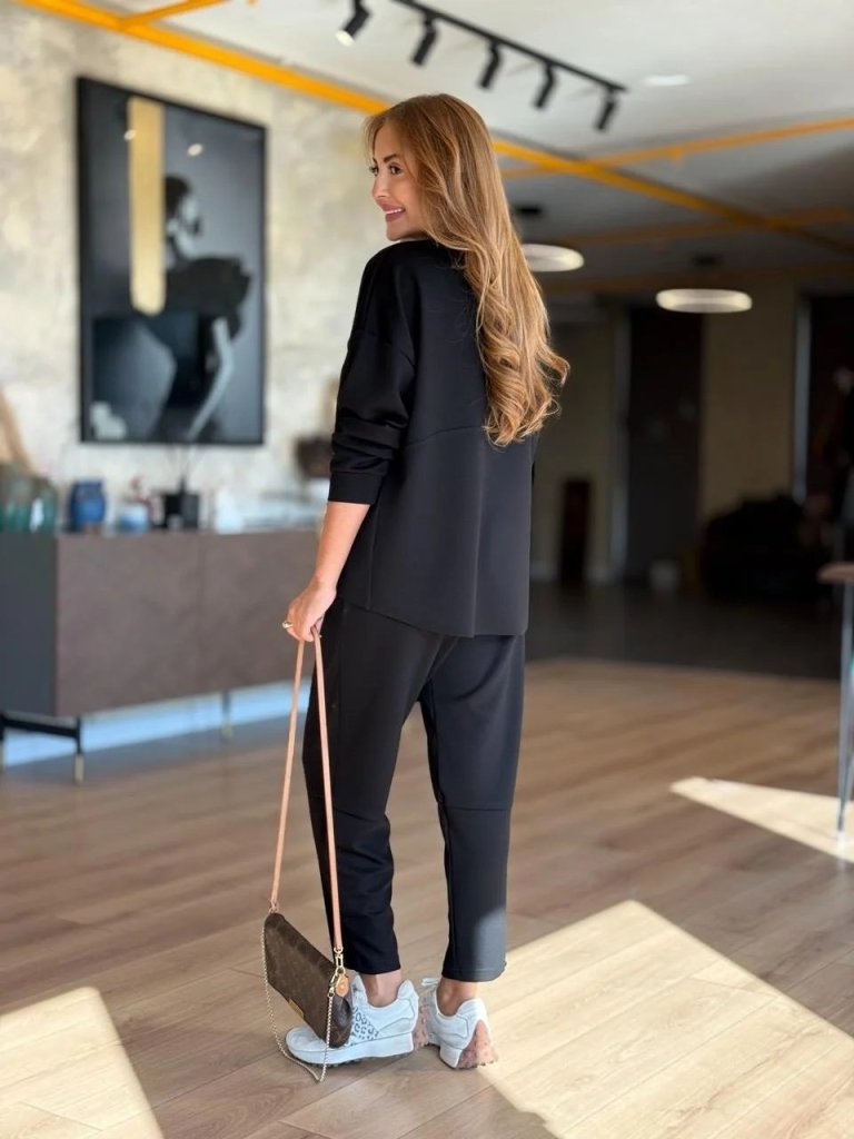 Kadın Uzun Kollu Bisiklet Yaka Viskon Iki Iplik Bluz Ve Pantolon Ikili Takım - Görsel 4