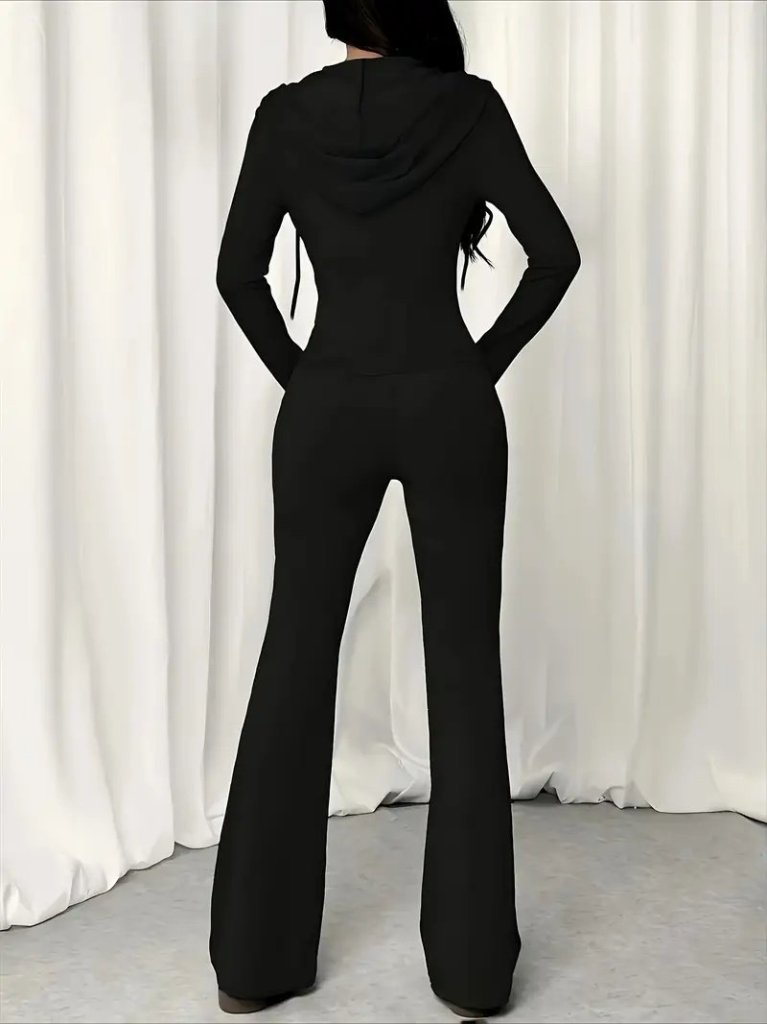 Kadın Uzun Kollu Kapşonlu Bağcıklı önü Fermuarlı Viskon Iki Iplik Bluz Ve Pantolon Ikili Takım - Görsel 8