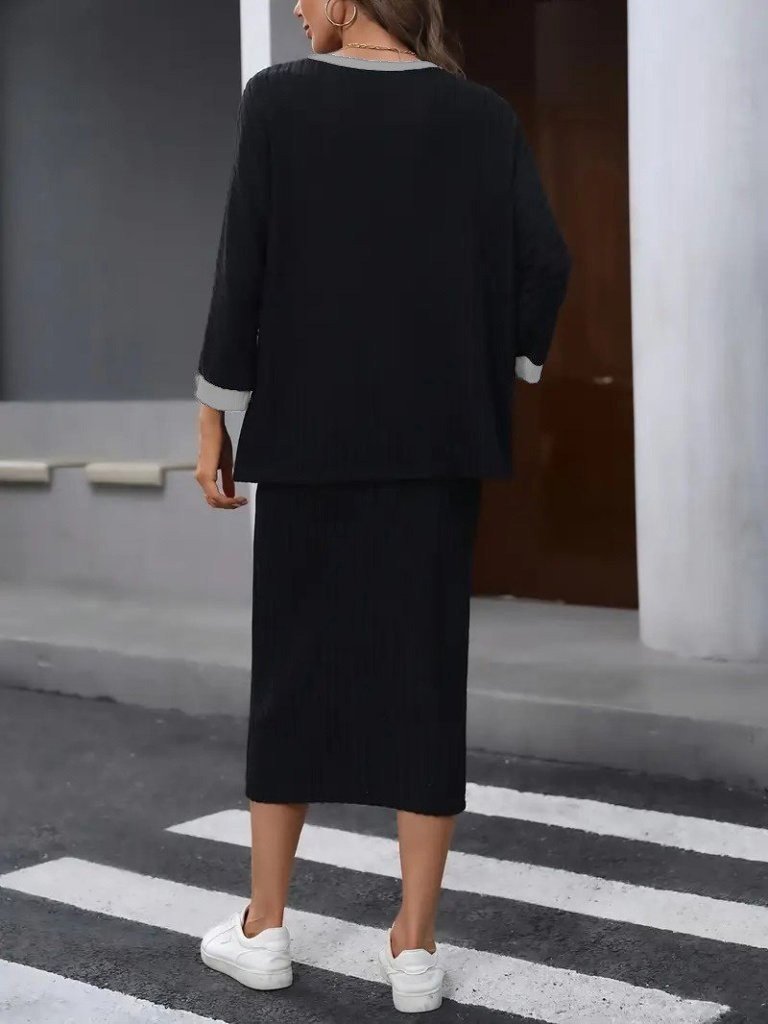 Kadın Uzun Kollu Yakası Açık şardonlu Kaşkorse Bluz Ve Eteği Bağcıklı Ikili Takım - Görsel 3