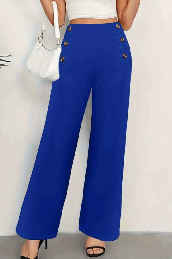 Kadın Düğme Detay Bol Paça Ithal Krep Pantolon