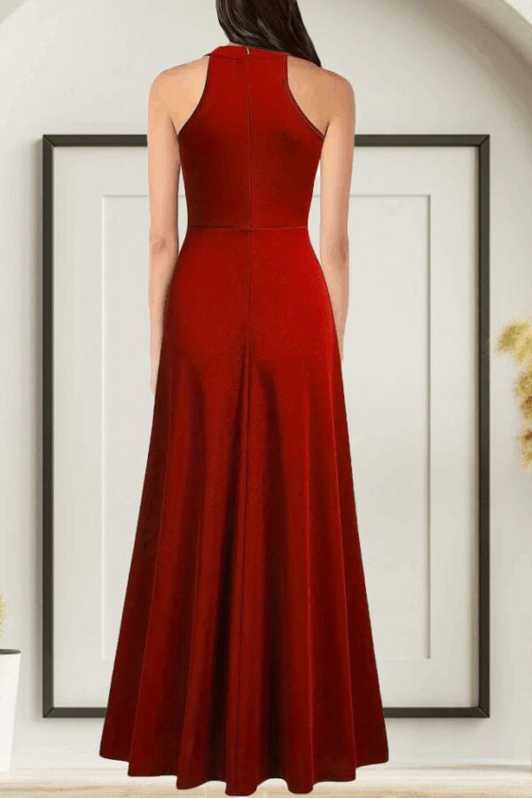 Kadınhalter Yaka Derin Yırtmaç Detaylı Tam Boy Ithal Krep Abiye Elbise