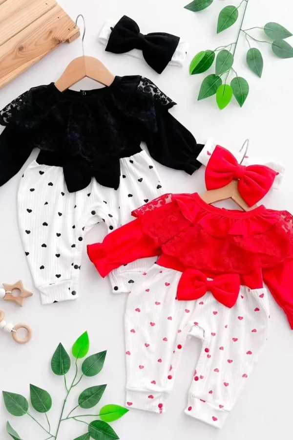 Dantel Yaka Kız Bebek Tulumu % 100 Pamuk