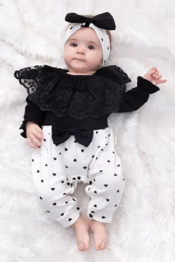 Dantel Yaka Kız Bebek Tulumu % 100 Pamuk