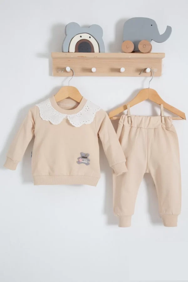 Dantel Yakalı Pamuklu 2'li Kız Bebek Takımı