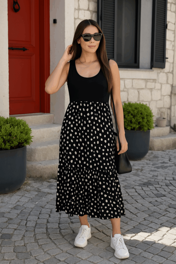 Kadın Askılı Yuvarlak Yaka üst Viskon Alt Desenli Bürümcük Elbise