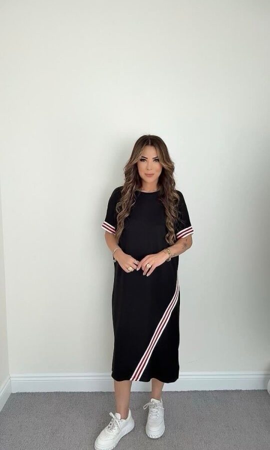 Kadın Kol Ve Etek şerit Detaylı Midi Boy Elbise